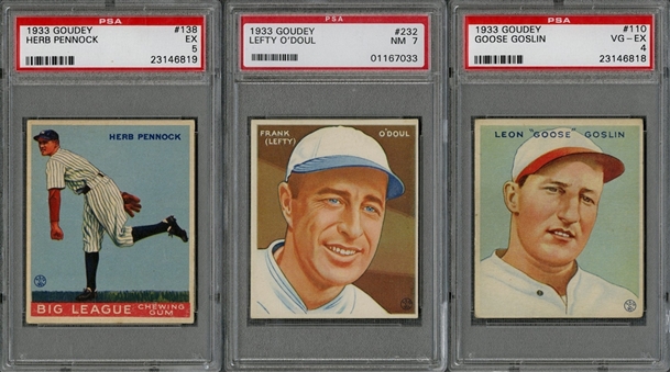 1933 Goudey Hall of Famers PSA-Graded Trio (3 Different) 